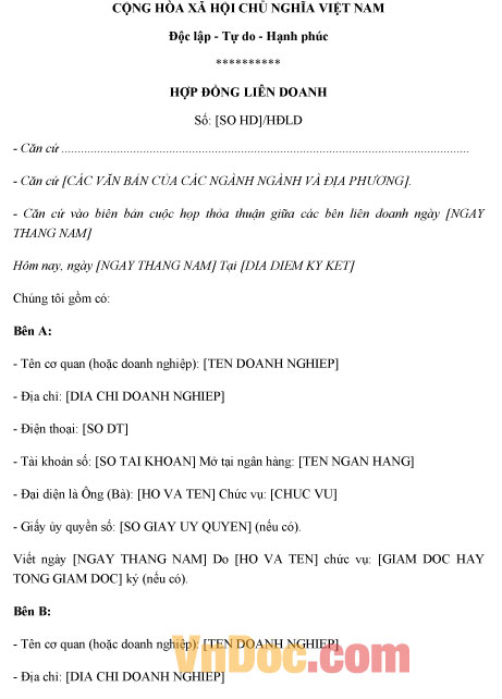 Mẫu hợp đồng liên doanh