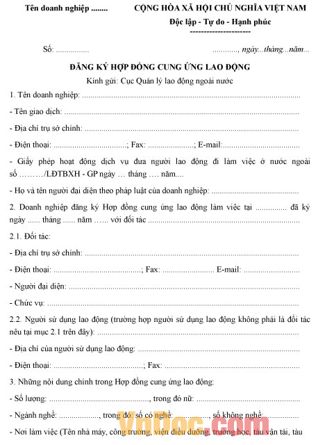 Mẫu đăng ký hợp đồng cung ứng lao động