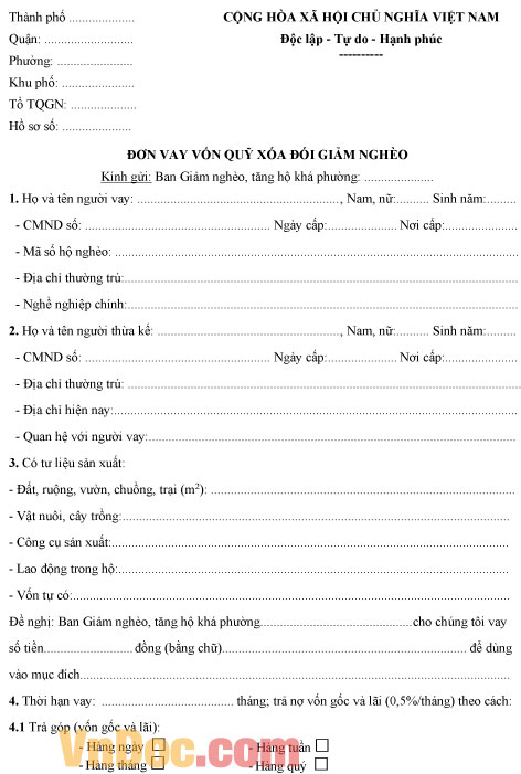 Mẫu đơn vay vốn quỹ xóa đói giảm nghèo