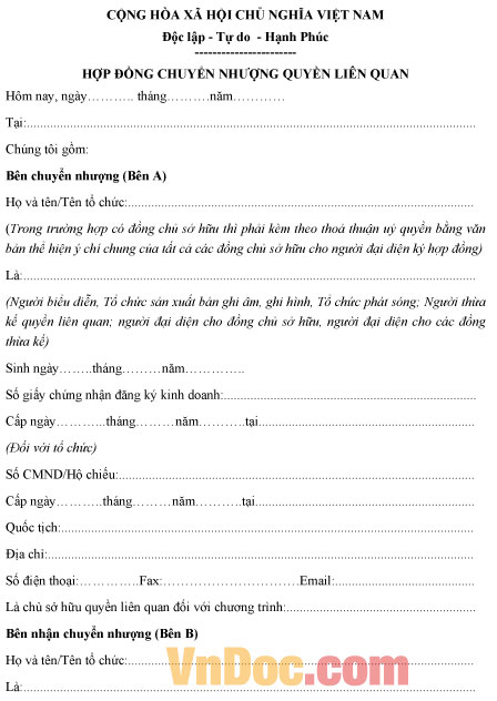 Mẫu hợp đồng chuyển nhượng quyền liên quan