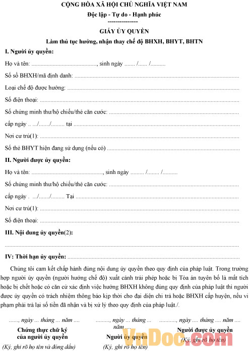 Mẫu giấy ủy quyền