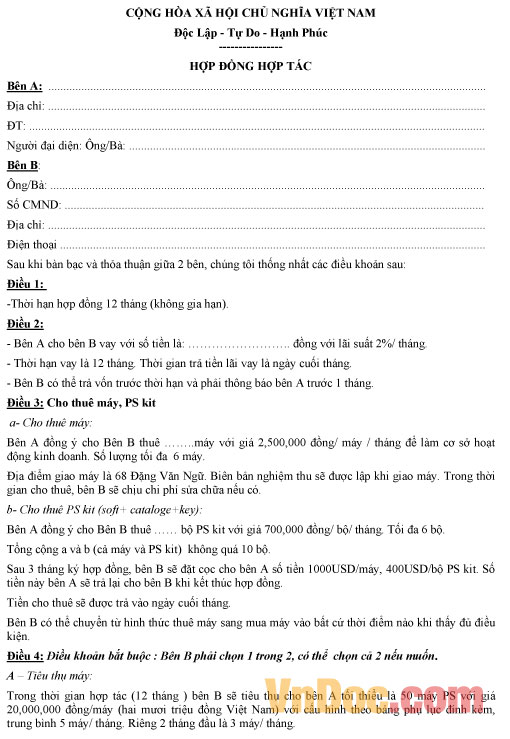 Mẫu hợp đồng hợp tác