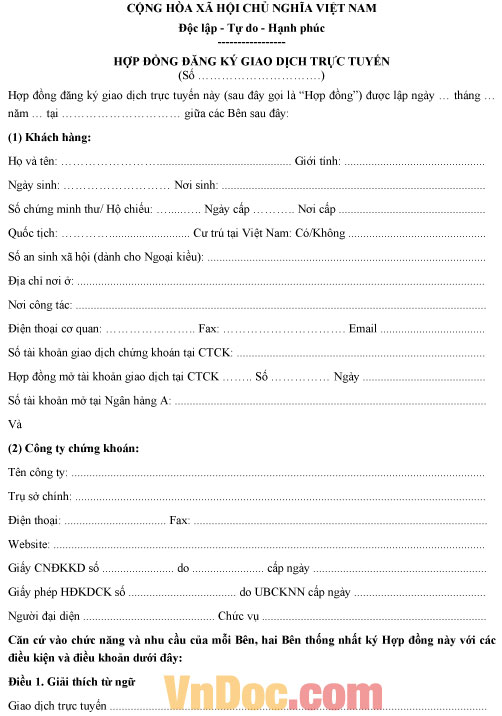 Mẫu hợp đồng đăng ký giao dịch trực tuyến