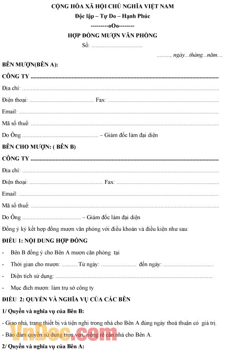 Mẫu hợp đồng mượn văn phòng