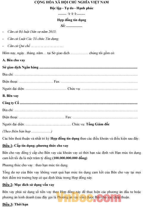 Mẫu hợp đồng tín dụng