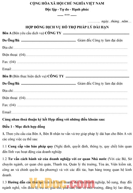Mẫu hợp đồng dịch vụ hỗ trợ pháp lý dài hạn