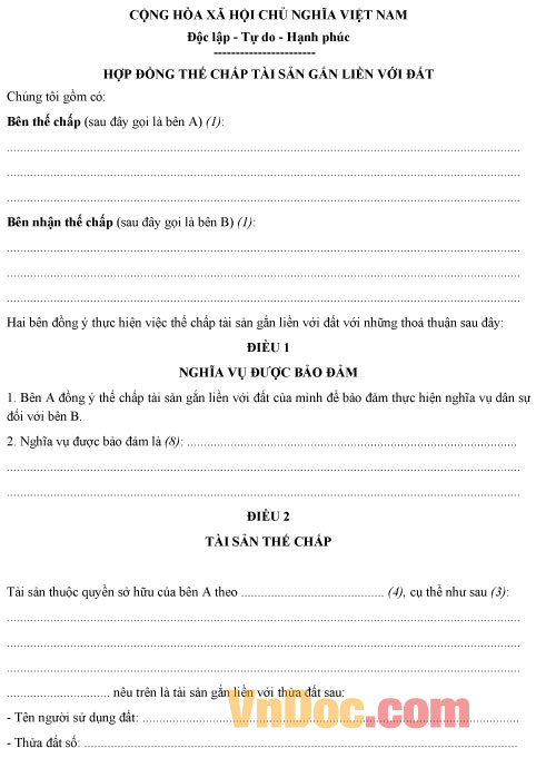 Mẫu hợp đồng thế chấp tài sản gắn liền với đất