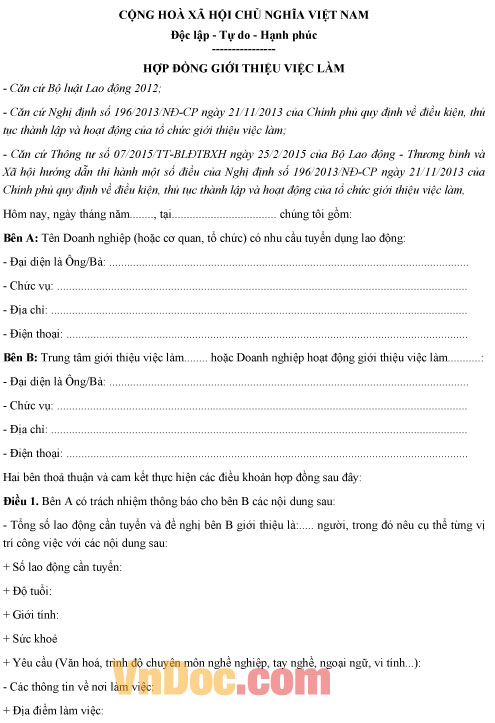Mẫu hợp đồng giới thiệu việc làm