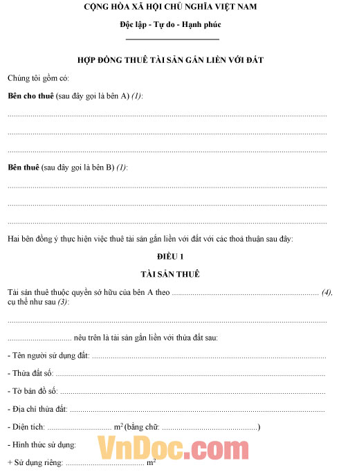 Mẫu hợp đồng thuê tài sản gắn liền với đất