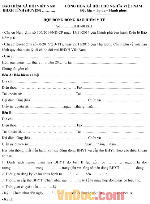 Mẫu hợp đồng đóng bảo hiểm y tế