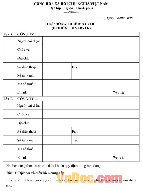 Hợp đồng thuê máy chủ