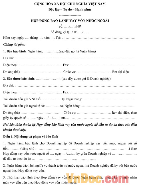 Mẫu hợp đồng bảo lãnh vay vốn nước ngoài