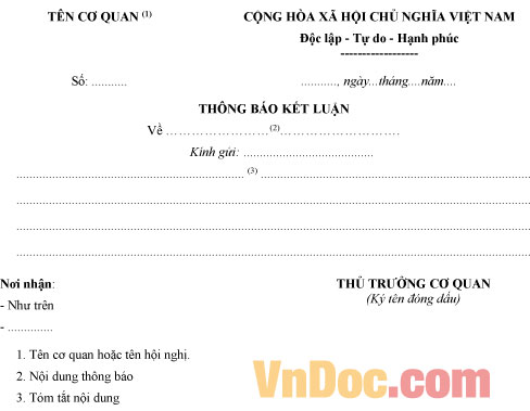 Mẫu thông báo kết luận