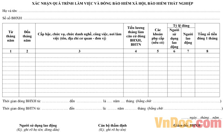 Mẫu giấy xác nhận làm việc và đóng BHXH, BHTN