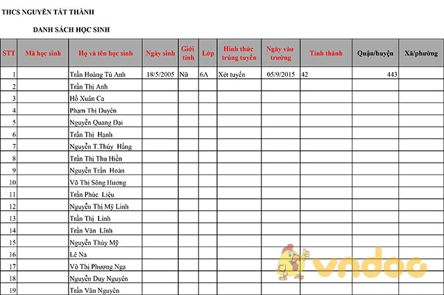Mẫu phiếu điền thông tin học sinh SMAS
