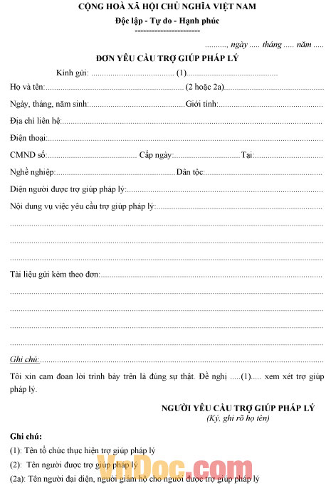 Đơn yêu cầu trợ giúp pháp lý