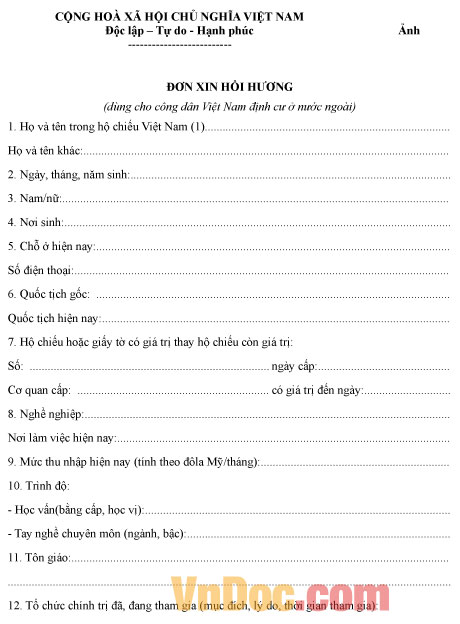 Đơn xin hồi hương
