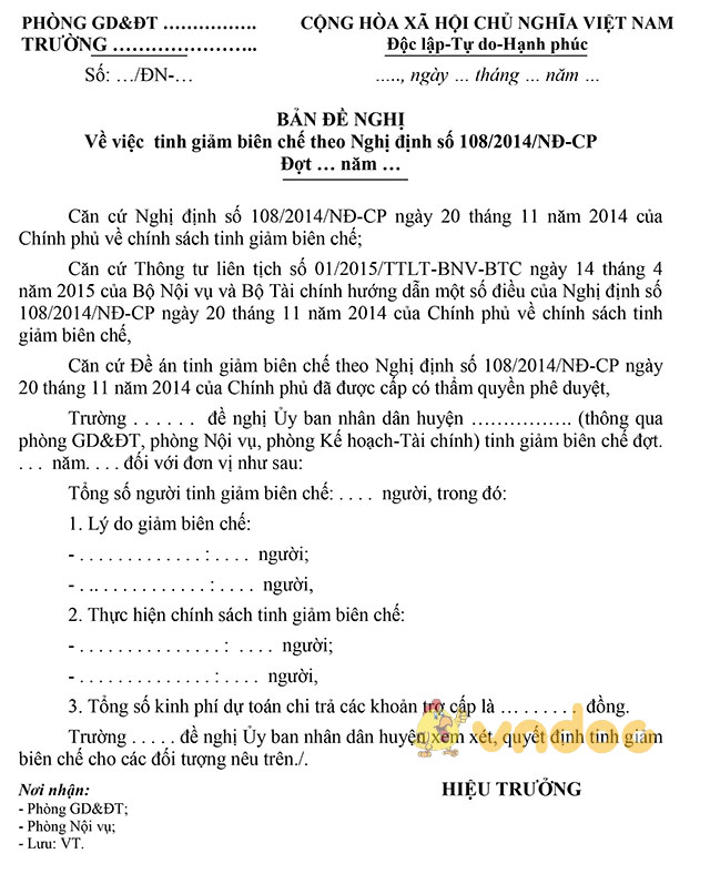 Bản đề nghị tinh giảm biên chế theo Nghị định số 108/2014/NĐ-CP