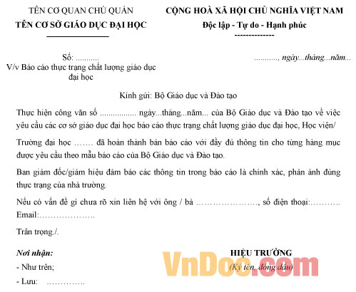 Mẫu báo cáo thực trạng chất lượng giáo dục đại học