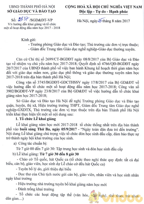 Hướng dẫn khai giảng năm học mới