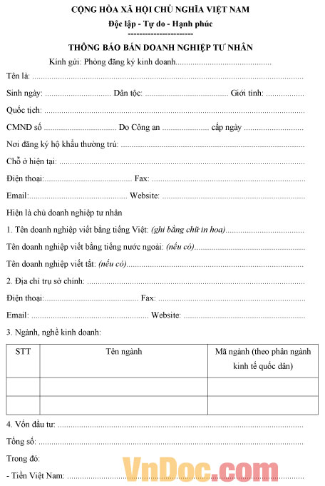 Mẫu quyết định bán doanh nghiệp