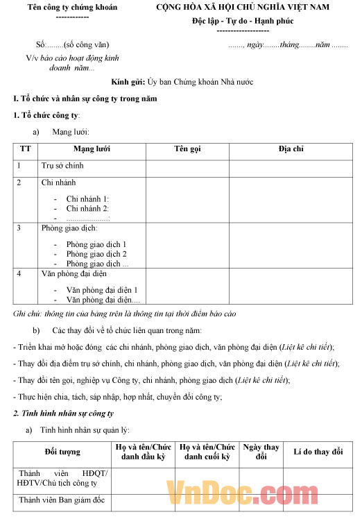 Mẫu báo cáo năm của công ty chứng khoán