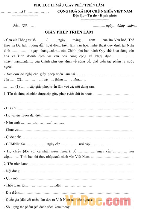 Mẫu giấy phép triển lãm