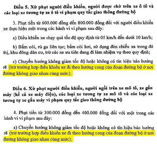Quy định bắt lỗi xi nhan đường cong