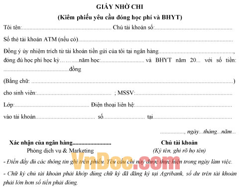 Mẫu giấy nhờ chi đóng học phí và BHYT
