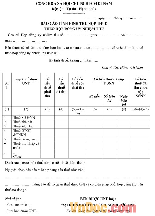 Mẫu báo cáo tình hình thu nộp thuế