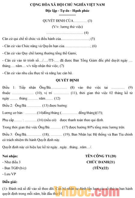 Mẫu quyết định lương thử việc