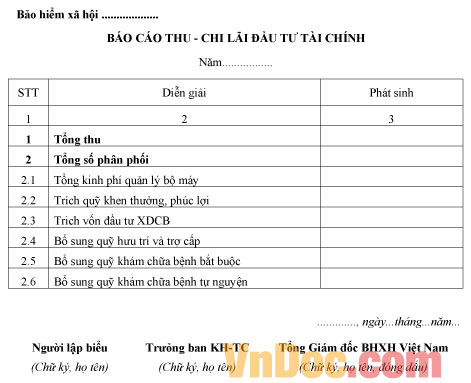 Mẫu báo cáo thu và chi lãi đầu tư tài chính