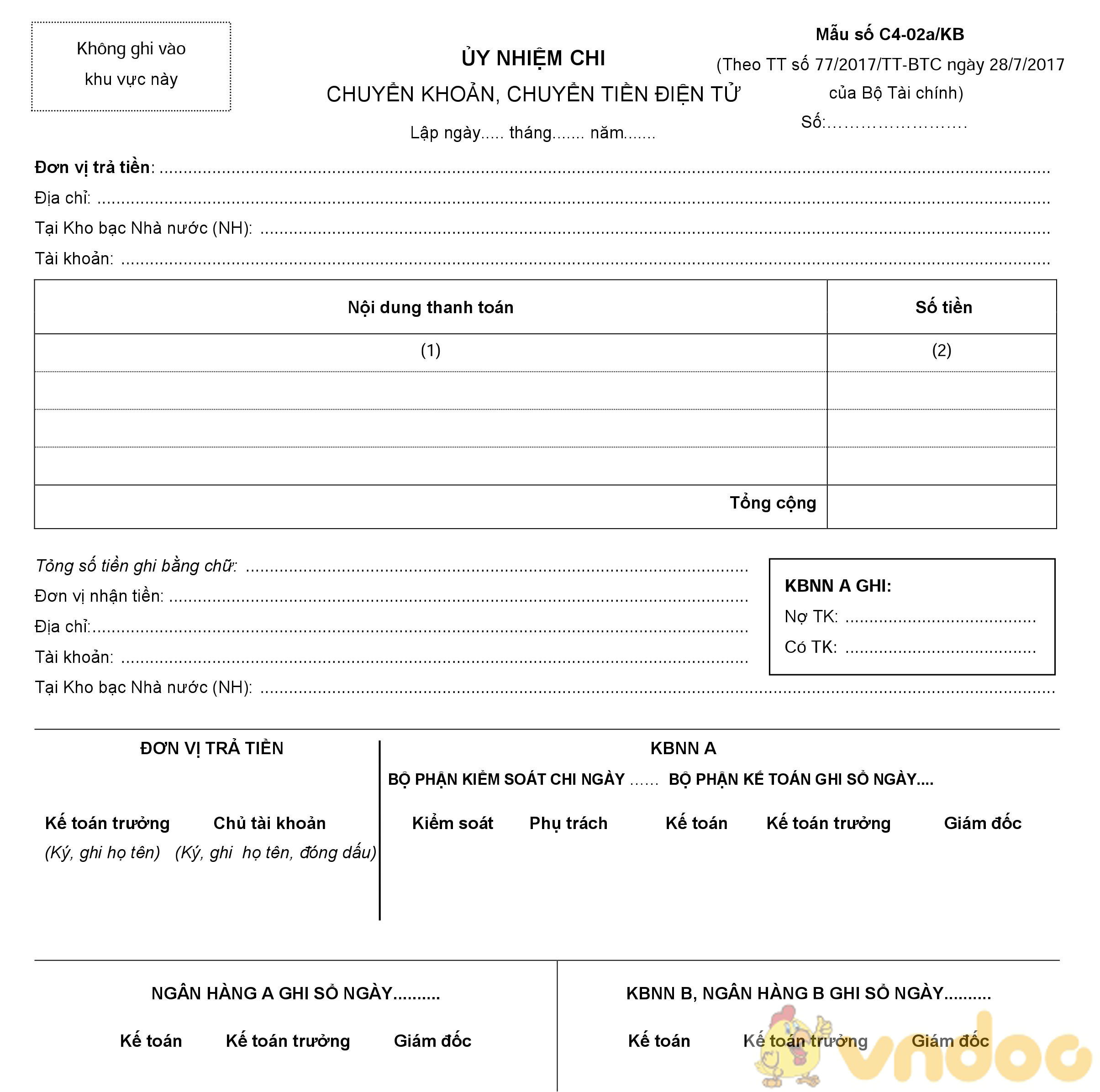 Ủy nhiệm chi chuyển khoản chuyển tiền điện tử