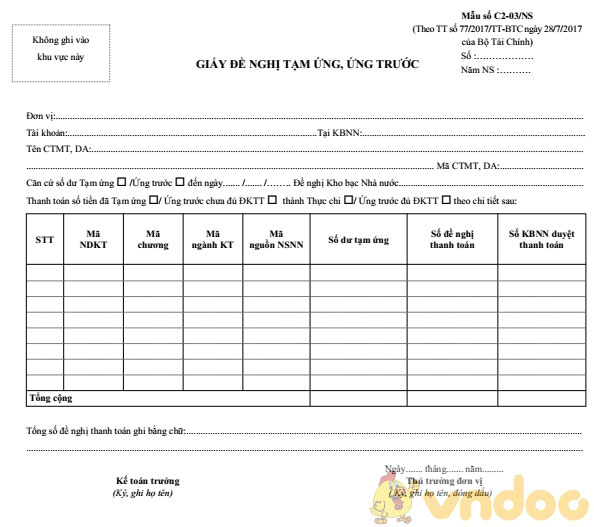 Giấy đề nghị thanh toán tạm ứng