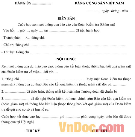 Biên bản cuộc họp xem xét thông qua báo cáo của Đoàn kiểm tra