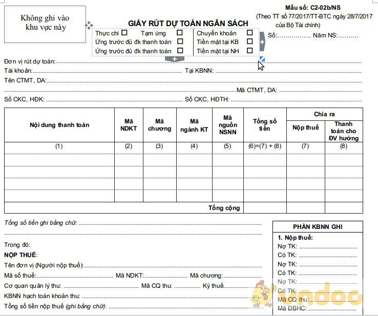 Giấy rút dự toán Ngân sách (khấu trừ thuế)