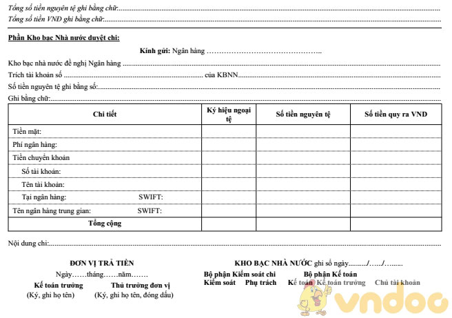 Giấy rút dự toán ngân sách bằng ngoại tệ