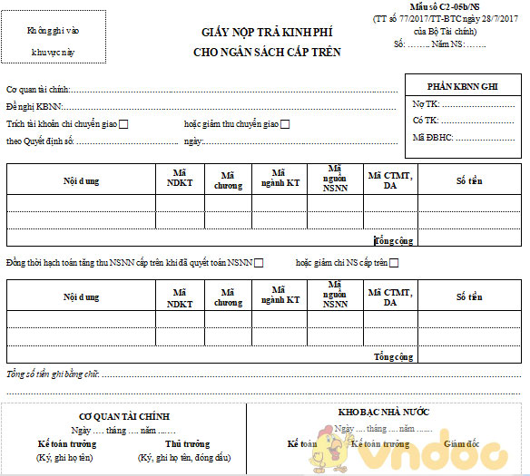 Giấy nộp trả kinh phí cho ngân sách cấp trên