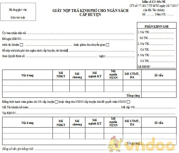 Giấy nộp trả kinh phí cho ngân sách cấp huyện