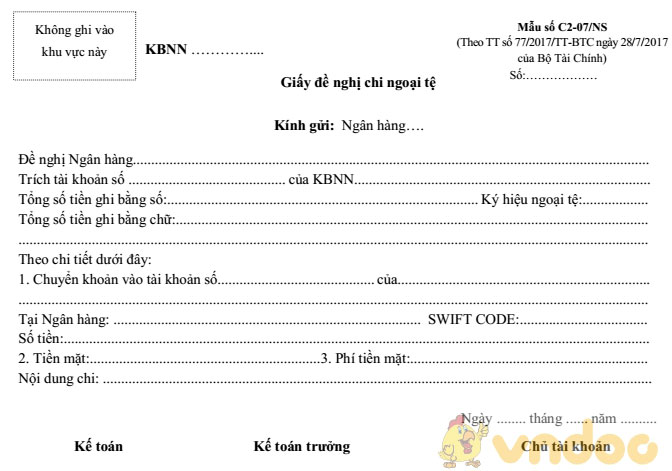 Mẫu giấy đề nghị chi ngoại tệ