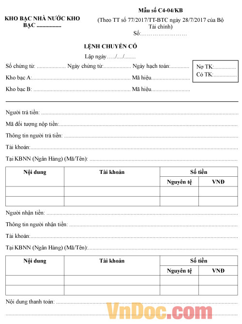 Mẫu lệnh chuyển có