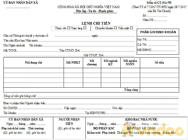 Mẫu lệnh chi tiền