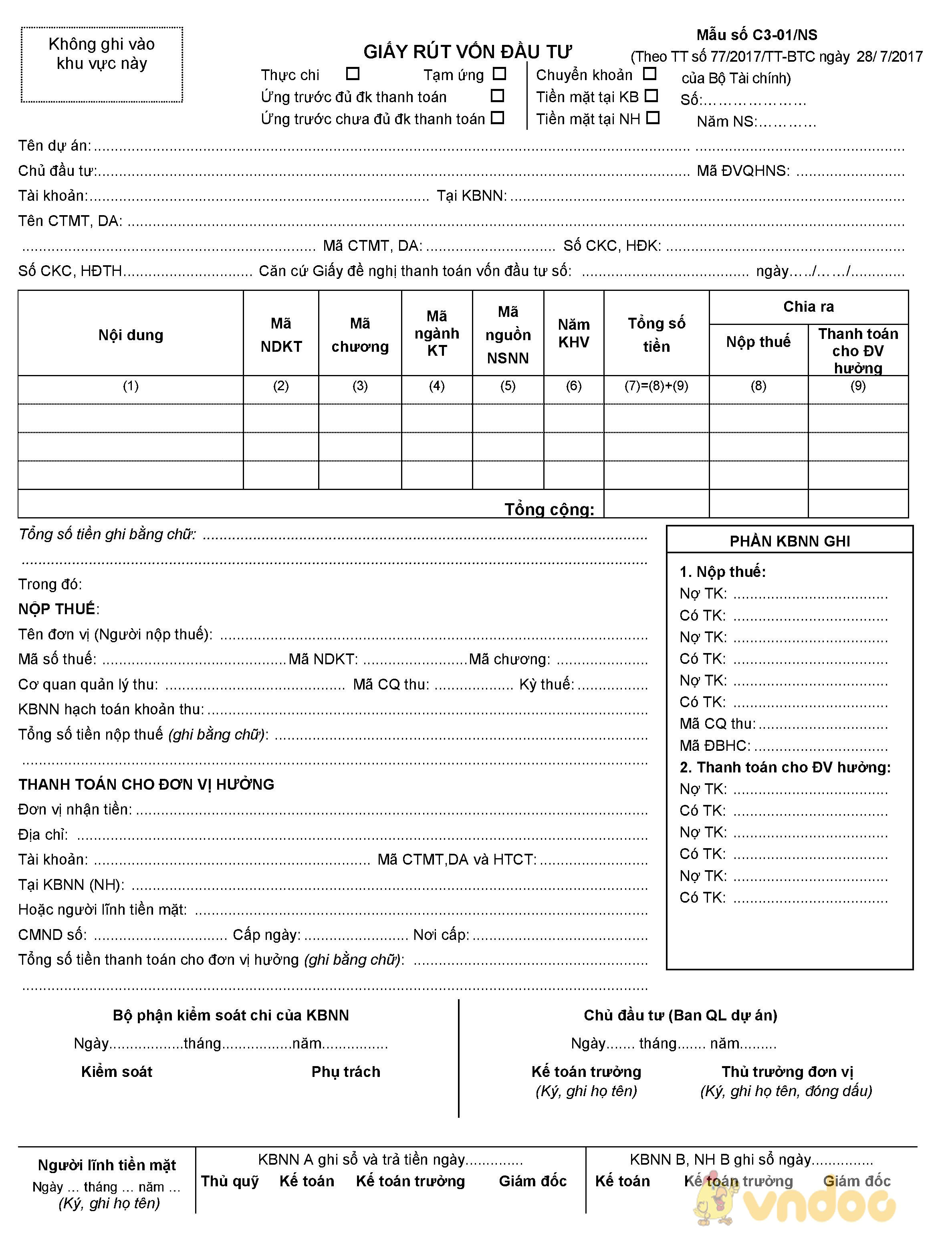 Giấy rút vốn đầu tư