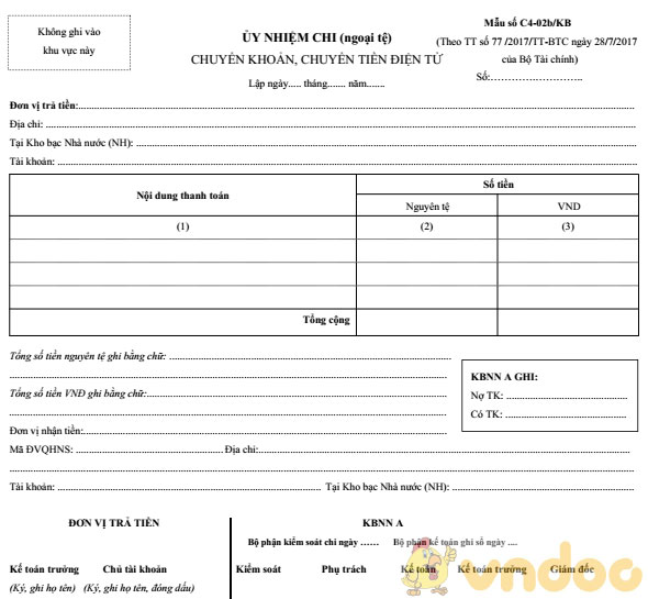 Ủy nhiệm chi (ngoại tệ) chuyển khoản, chuyển tiền điện tử