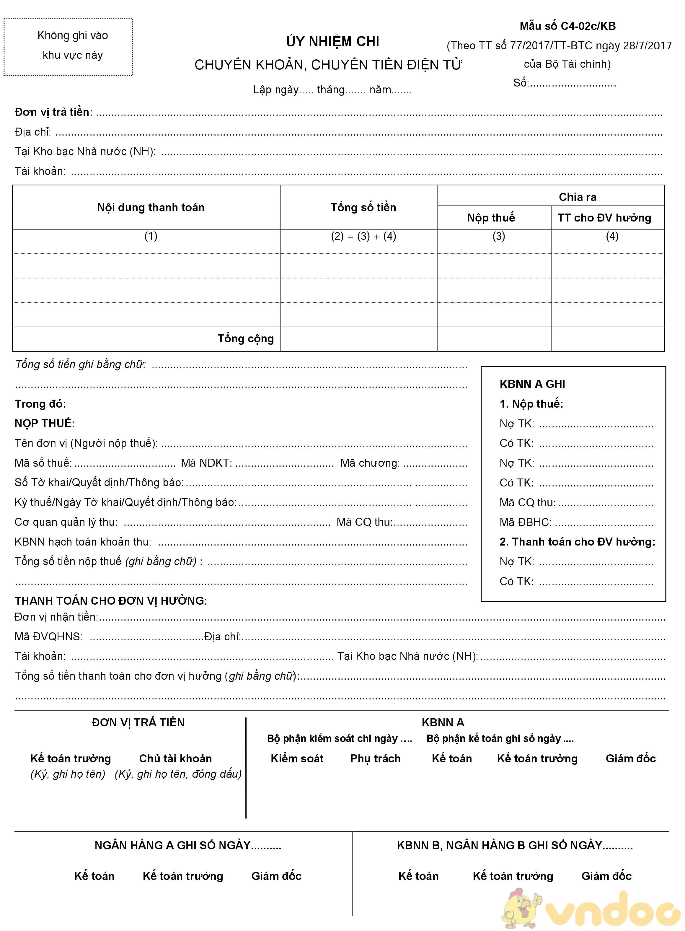 y nhiệm chi chuyển khoản, chuyển tiền điện tử