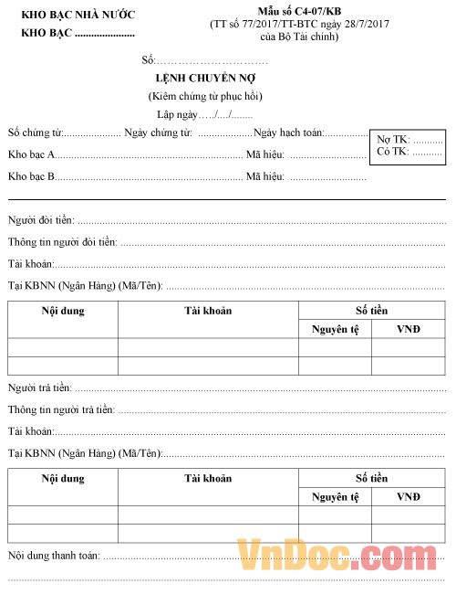 mẫu lệnh chuyển có