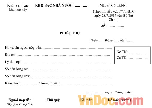 Mẫu số C6-05/NS phiếu thu