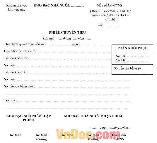 Mẫu số C6-07/NS phiếu chuyển tiêu