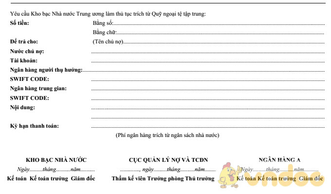 lệnh chi trả nợ nước ngoài bằng ngoại tệ