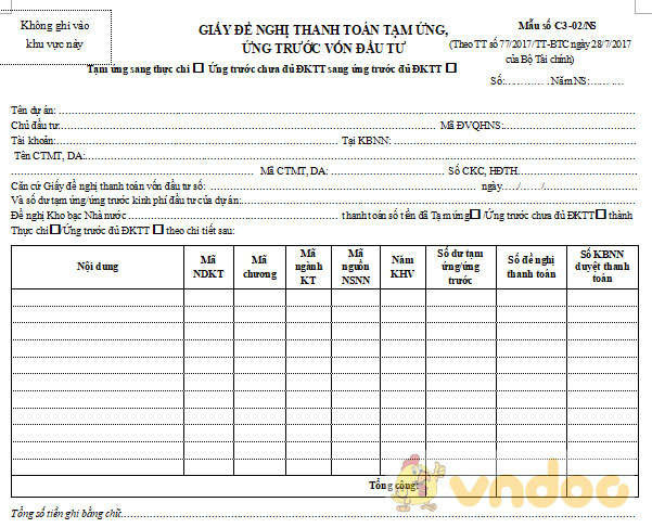Giấy đề nghị thanh toán tạm ứng